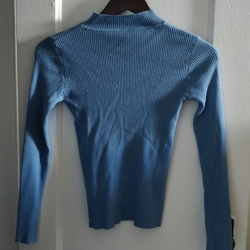 Mock Neck Ribbed Sweater, Shein, Small, Dusty Blue